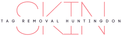 Logo for "Skin Tag Removal Huntingdon," with large pink text for "SKIN" and smaller text set within a white band for "Tag Removal Huntingdon.